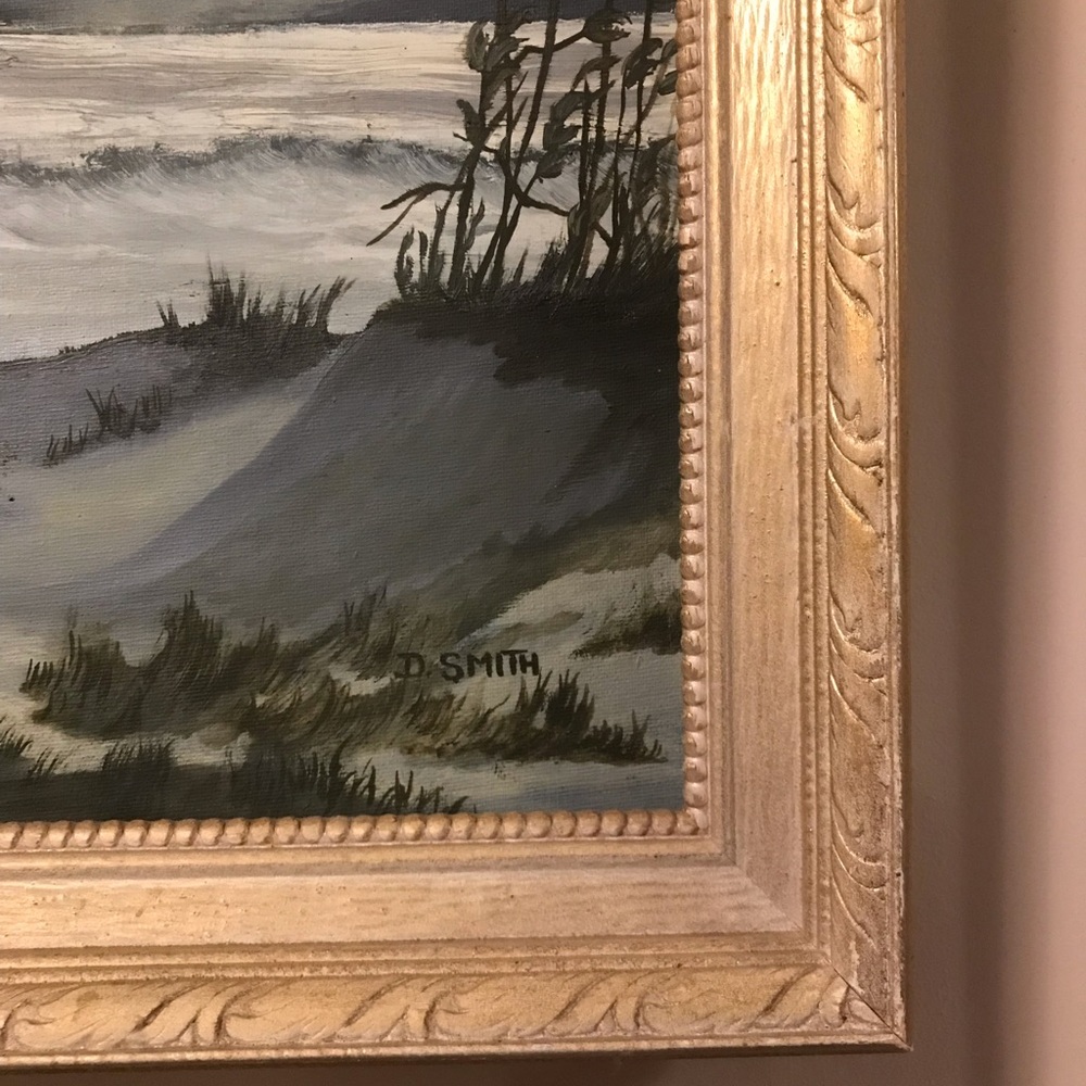 Vintage Oil Painting D.SMITH Ocean Side Shore Beach Nautical MCM ornate frame - Picture 10 of 10